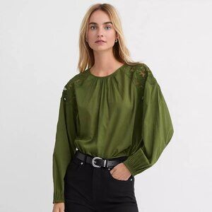 NWT Loft Lace Shoulder Blouse Green size small